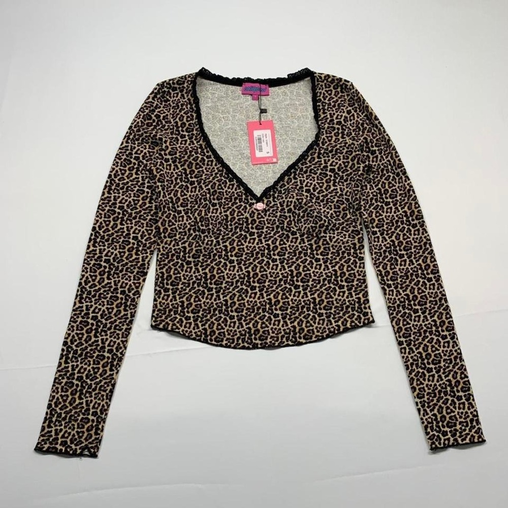 Edikted Womens Lue Leopard Print V-neck Longsleeve Size Small